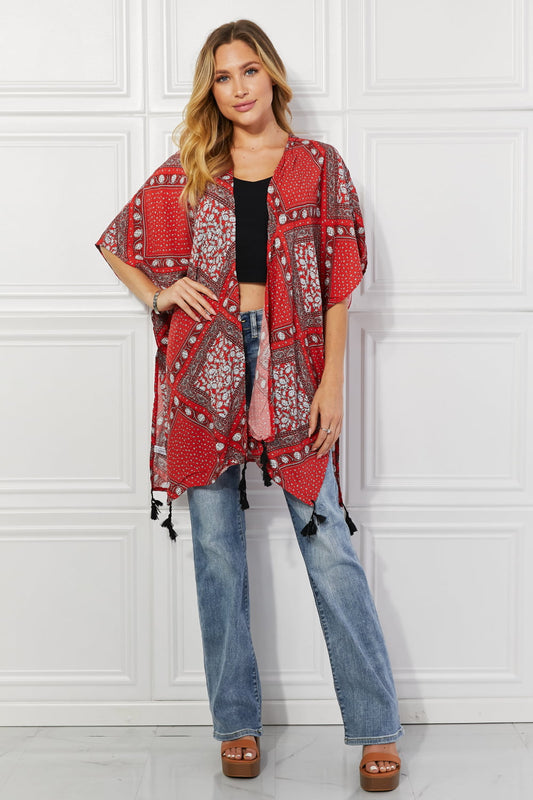 Justin Taylor Paisley Design Kimono in Red - Dahlia Boutique