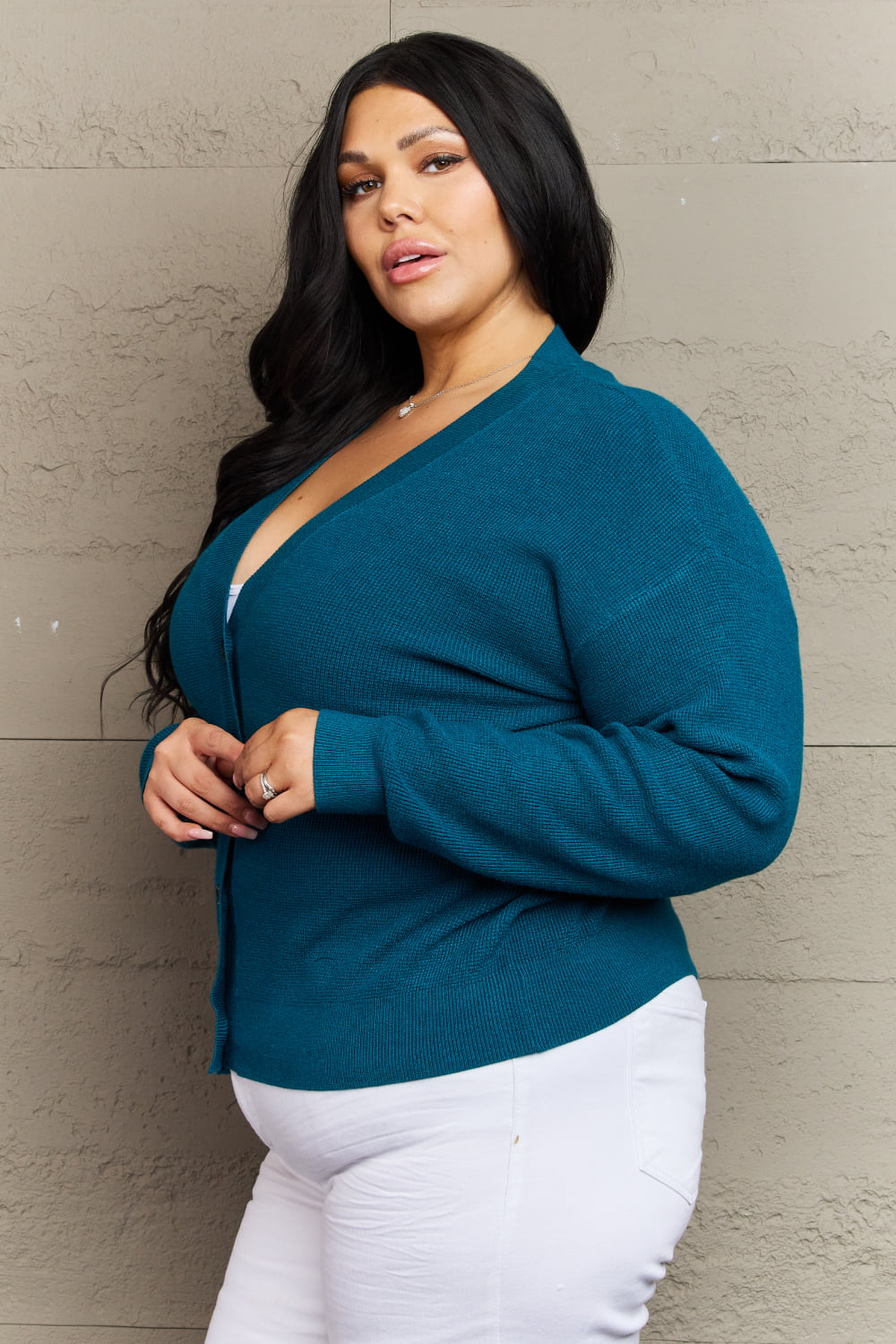 Zenana Kiss Me Tonight Full Size Button Down Cardigan in Teal - Dahlia Boutique