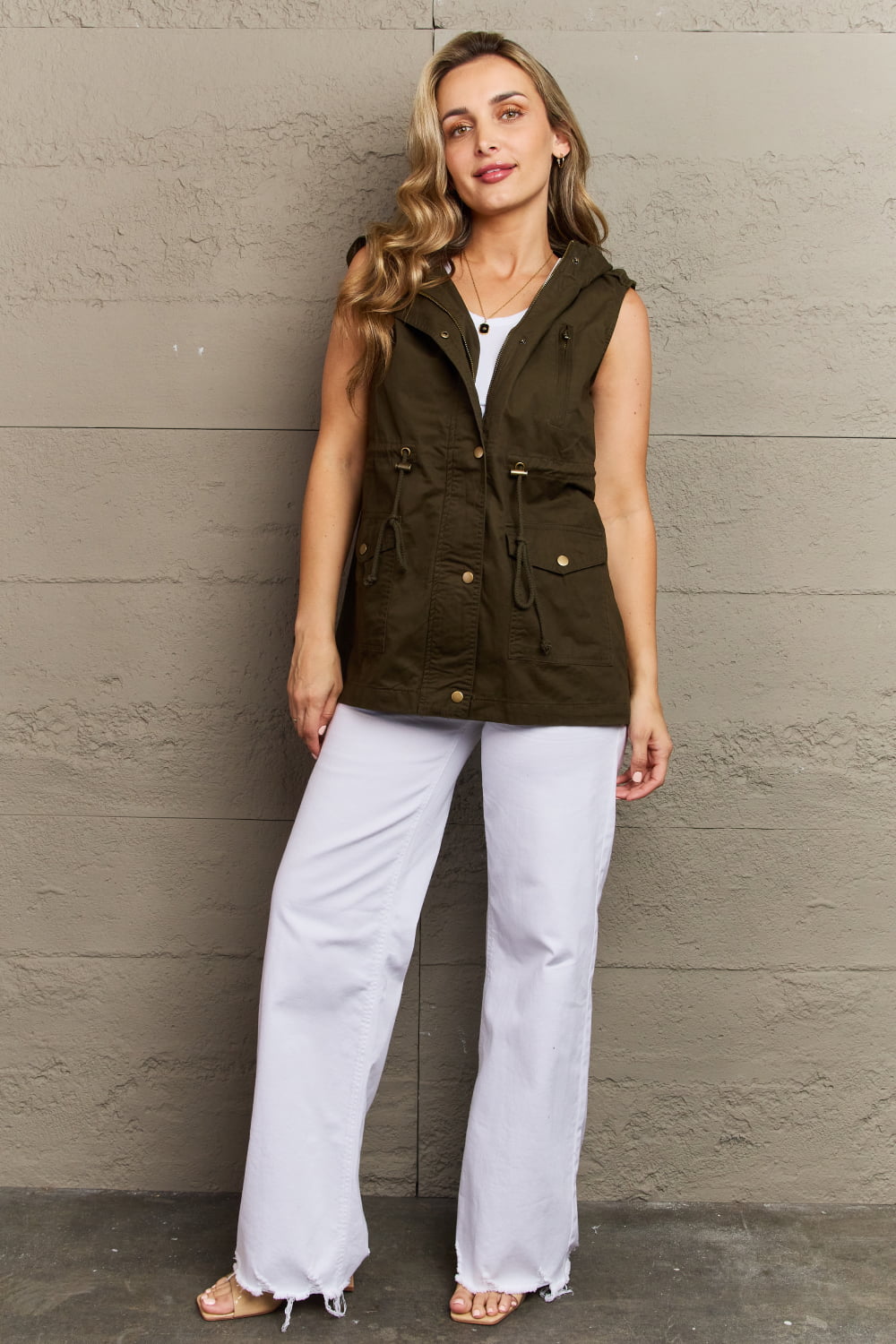 Zenana More To Come Full Size Military Hooded Vest - Dahlia Boutique