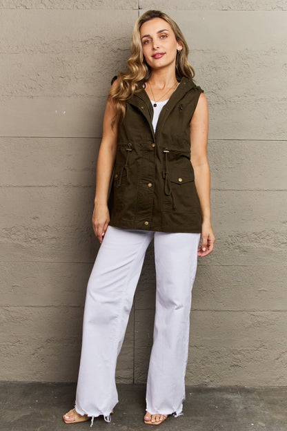 Zenana More To Come Full Size Military Hooded Vest - Dahlia Boutique