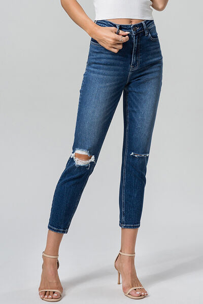 BAYEAS Full Size High Waist Distressed Washed Cropped Mom Jeans - Dahlia Boutique