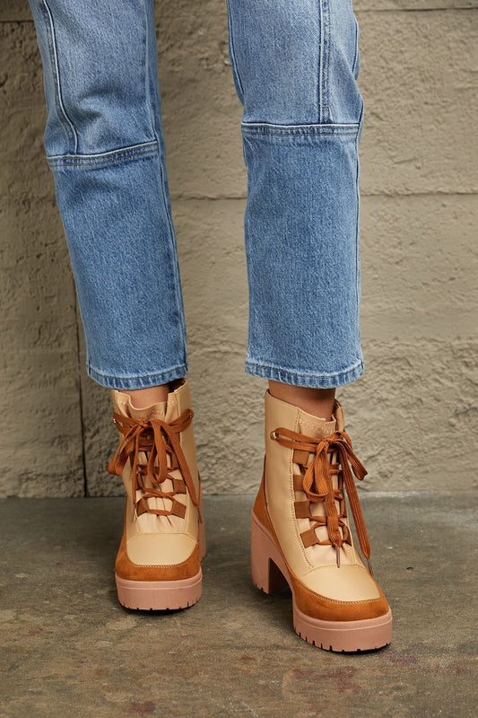 East Lion Corp Lace Up Lug Booties - Dahlia Boutique