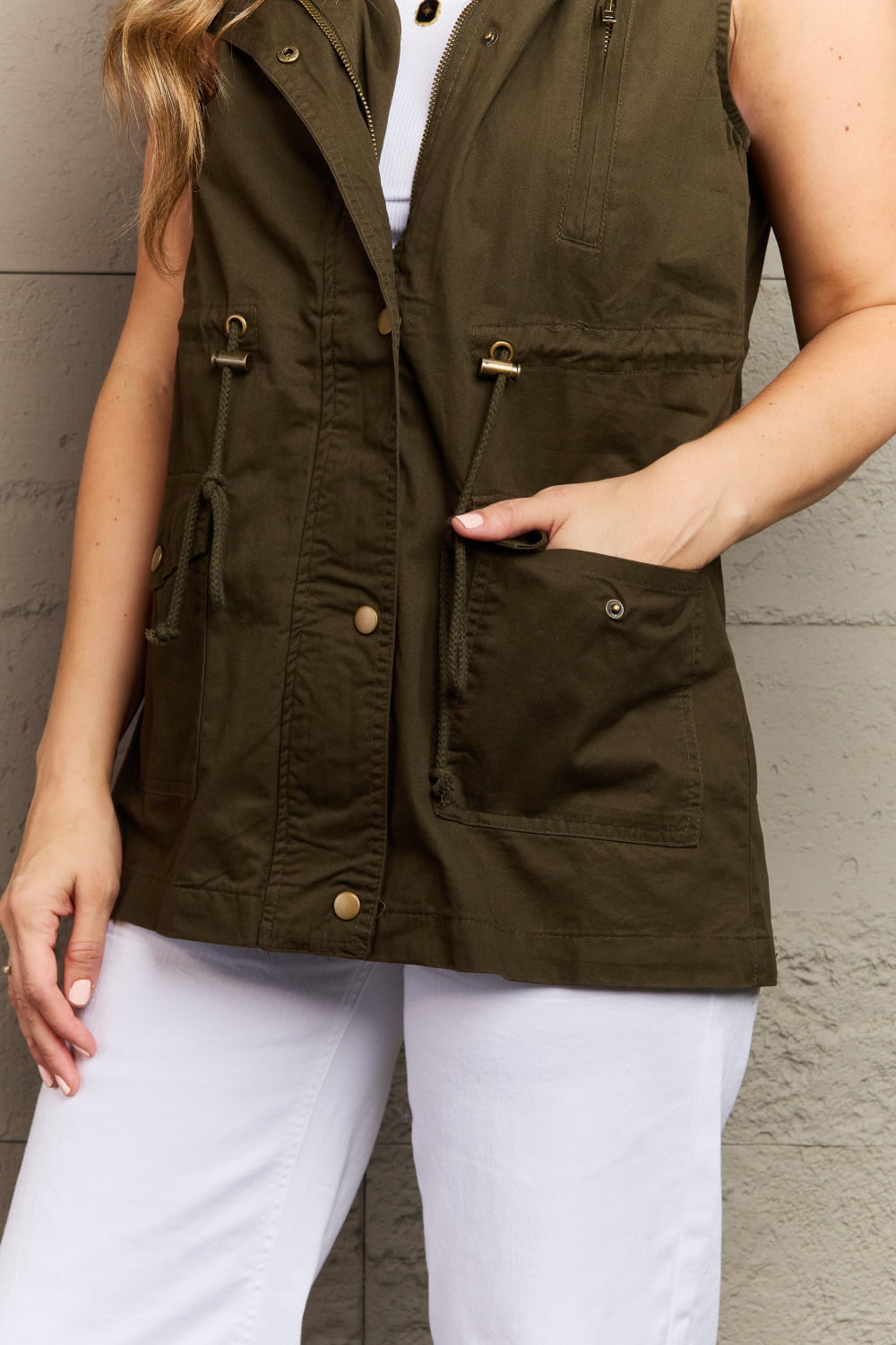 Zenana More To Come Full Size Military Hooded Vest - Dahlia Boutique