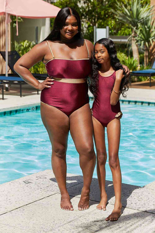 Marina West Swim Wave Break Contrast Trim One-Piece in Wine - Dahlia Boutique