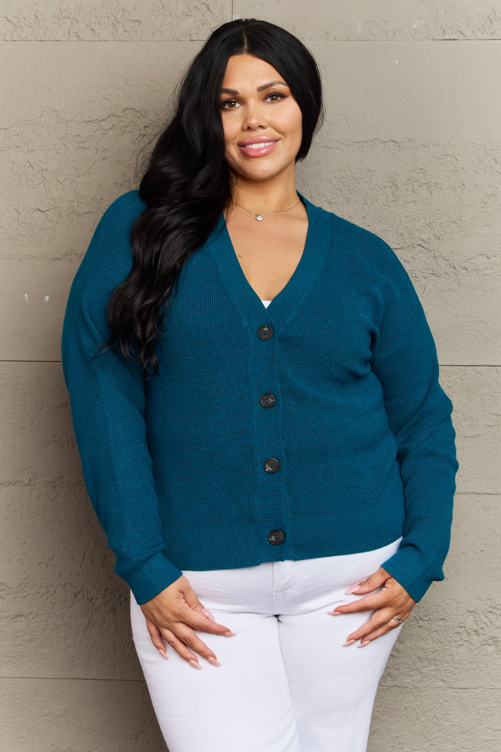 Zenana Kiss Me Tonight Full Size Button Down Cardigan in Teal - Dahlia Boutique