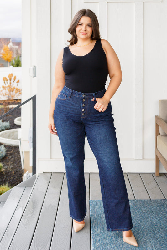 Arlo High Rise Button-Fly Straight Jeans - Dahlia Boutique