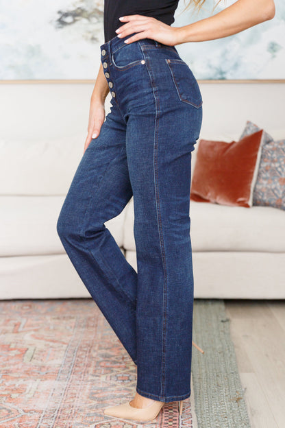 Arlo High Rise Button-Fly Straight Jeans - Dahlia Boutique