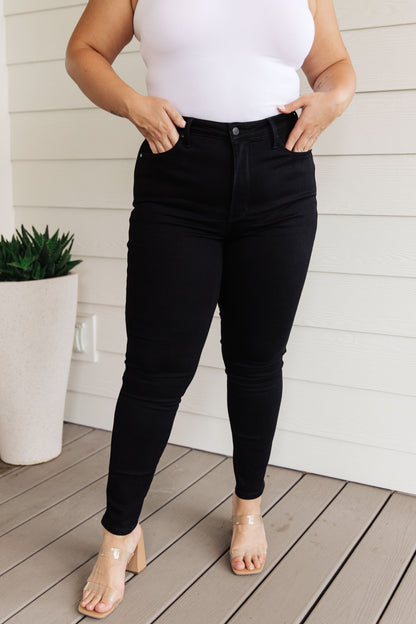 Audrey High Rise Control Top Classic Skinny Jeans in Black - Dahlia Boutique