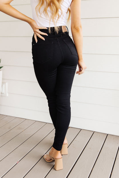 Audrey High Rise Control Top Classic Skinny Jeans in Black - Dahlia Boutique