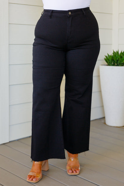 August High Rise Wide Leg Crop Jeans in Black - Dahlia Boutique