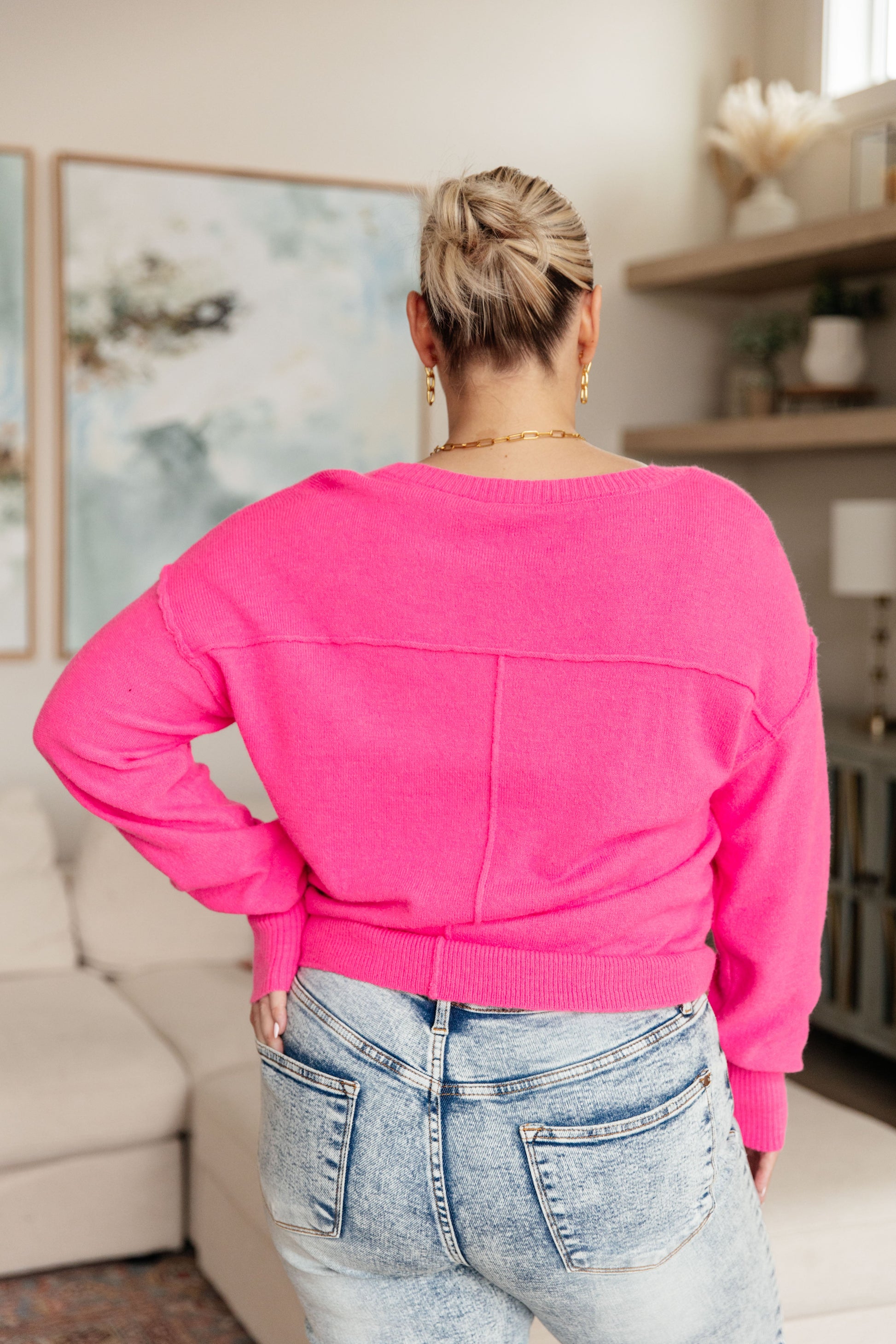 Back to Life V-Neck Sweater in Pink - Dahlia Boutique