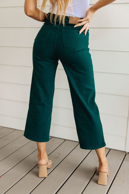 Briar High Rise Control Top Wide Leg Crop Jeans in Teal - Dahlia Boutique