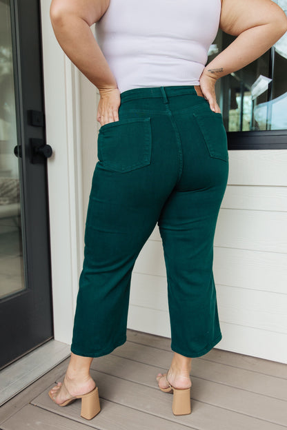 Briar High Rise Control Top Wide Leg Crop Jeans in Teal - Dahlia Boutique