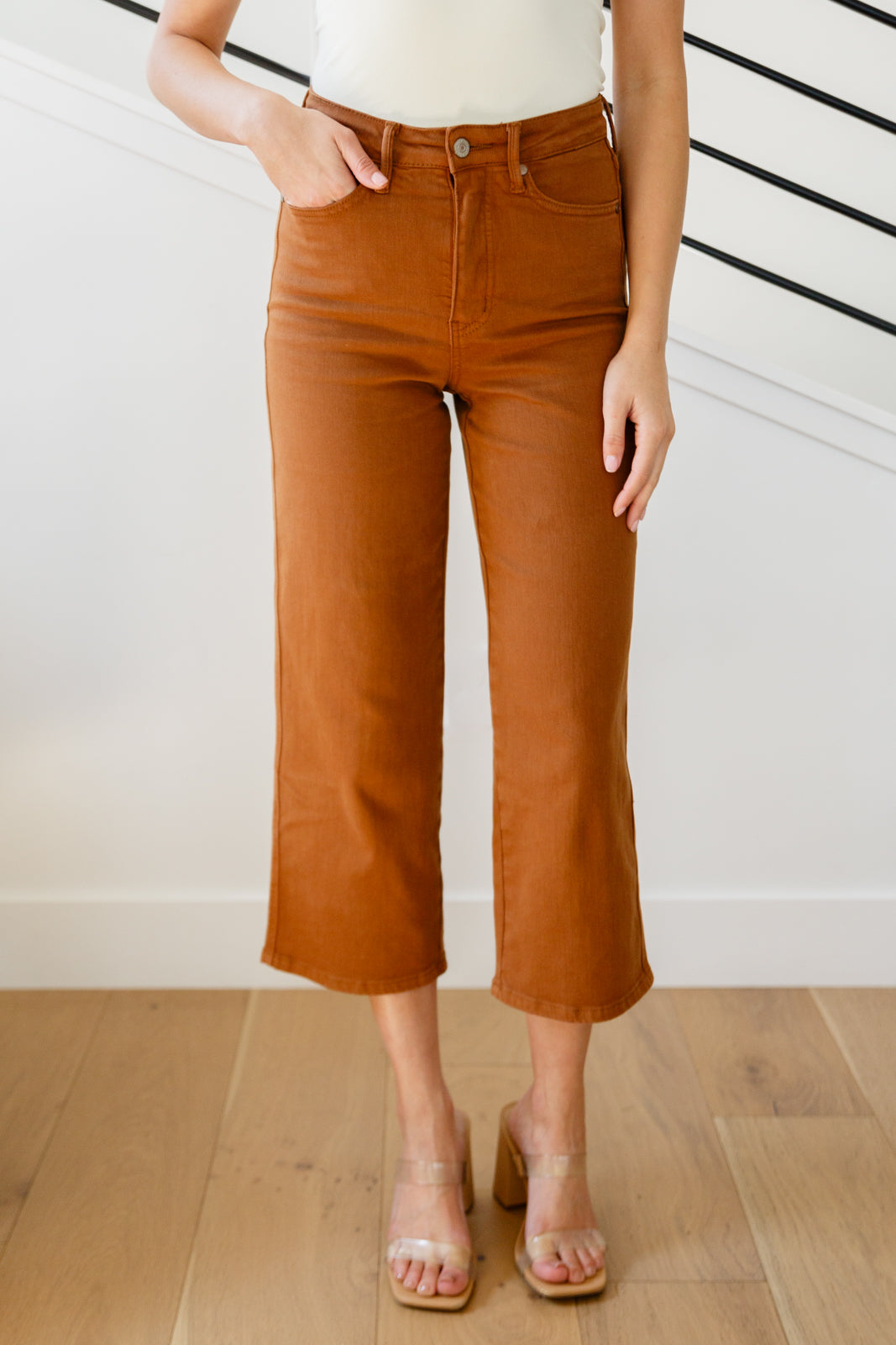 Briar High Rise Control Top Wide Leg Crop Jeans in Camel - Dahlia Boutique