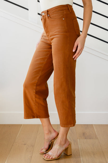 Briar High Rise Control Top Wide Leg Crop Jeans in Camel - Dahlia Boutique