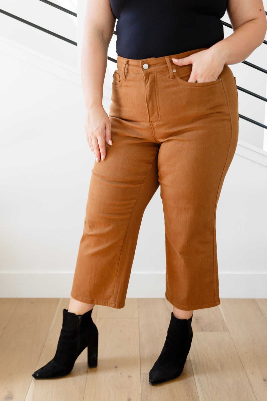 Briar High Rise Control Top Wide Leg Crop Jeans in Camel - Dahlia Boutique