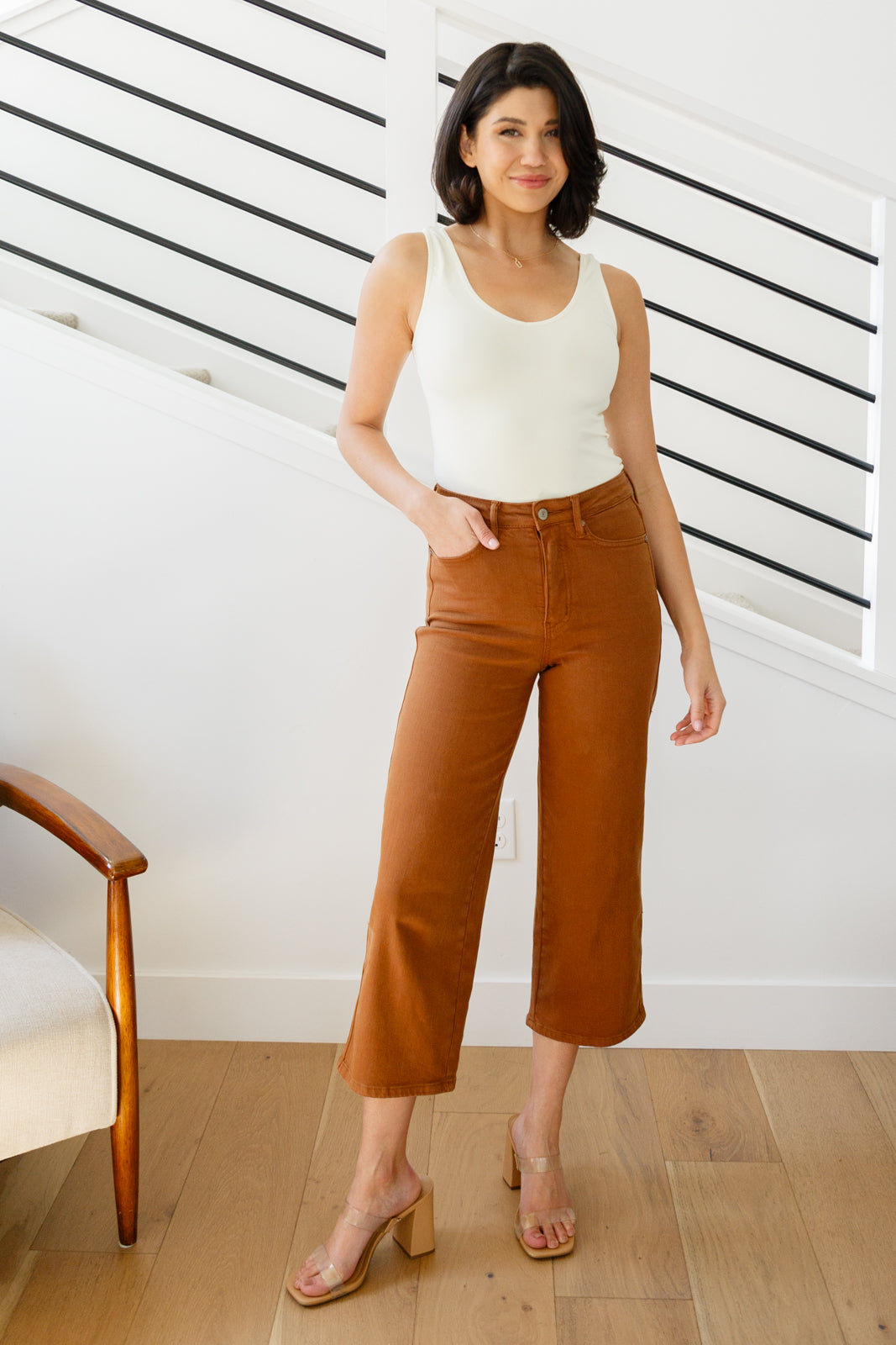 Briar High Rise Control Top Wide Leg Crop Jeans in Camel - Dahlia Boutique