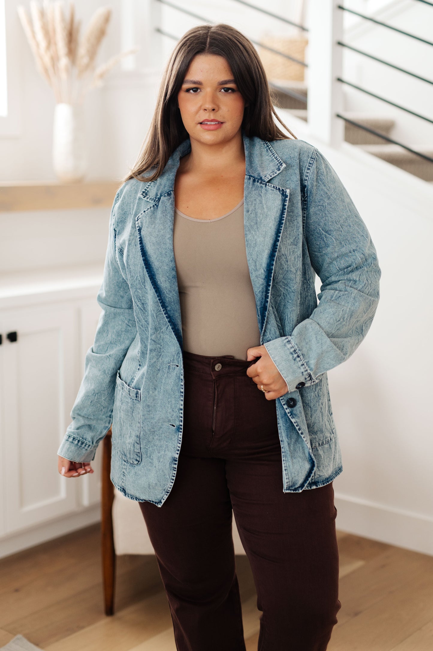 Business Brunch Denim Blazer - Dahlia Boutique