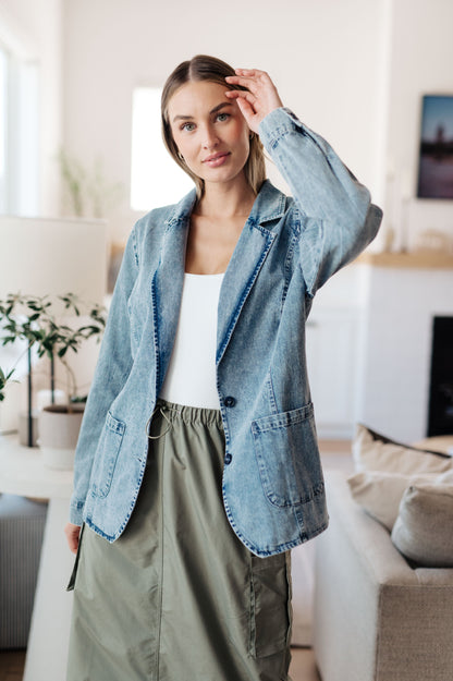 Business Brunch Denim Blazer - Dahlia Boutique