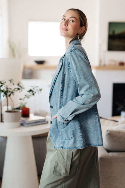 Business Brunch Denim Blazer - Dahlia Boutique