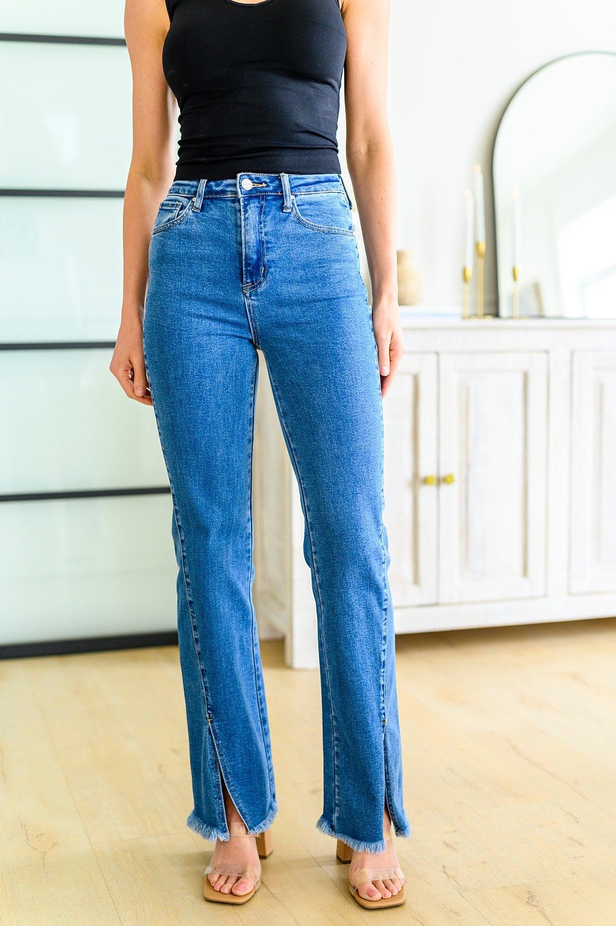 Caitlin High Rise Split Hem Straight Jeans - Dahlia Boutique