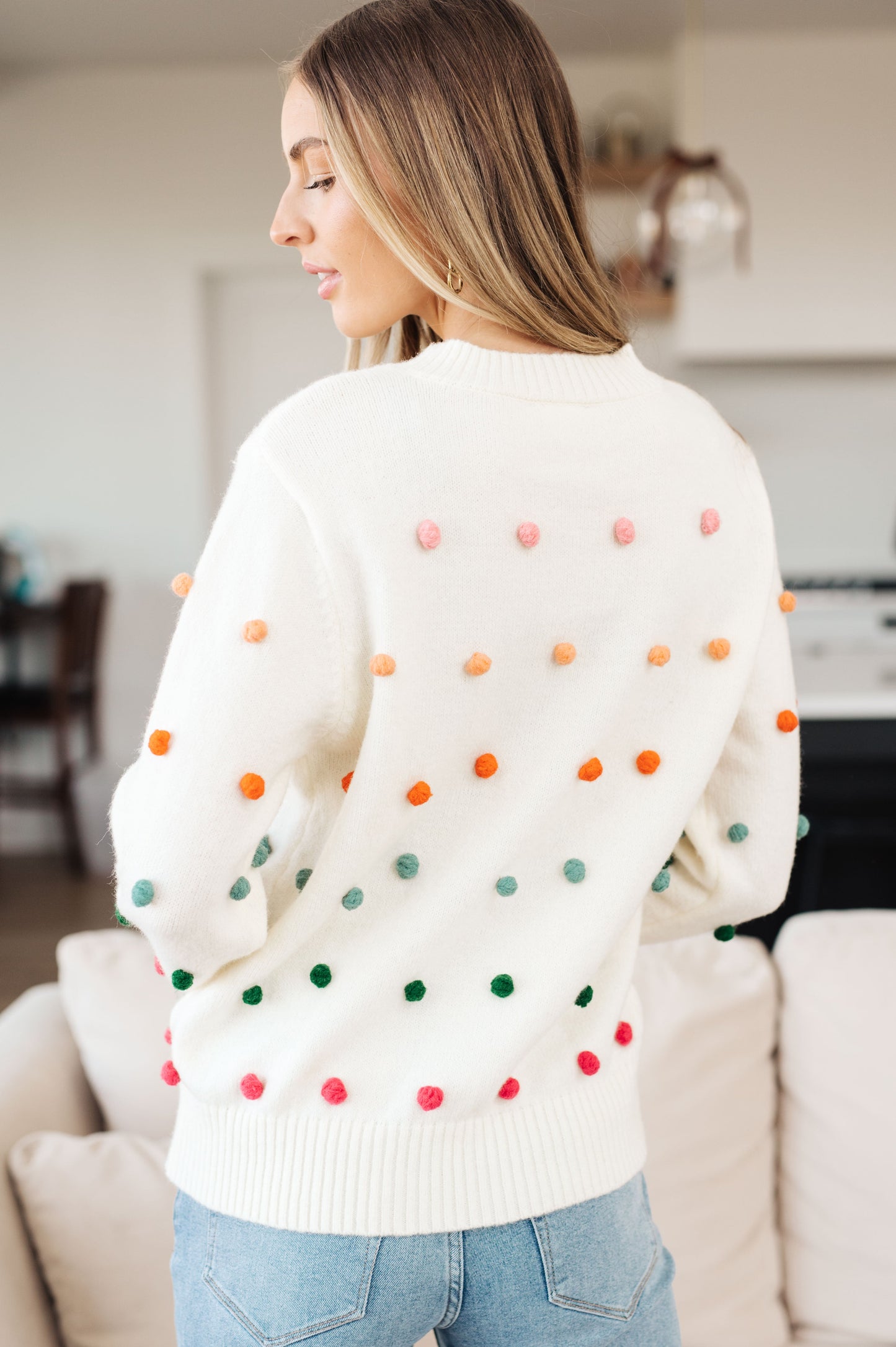 Candy Buttons Pom Detail Sweater - Dahlia Boutique