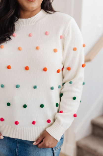 Candy Buttons Pom Detail Sweater - Dahlia Boutique