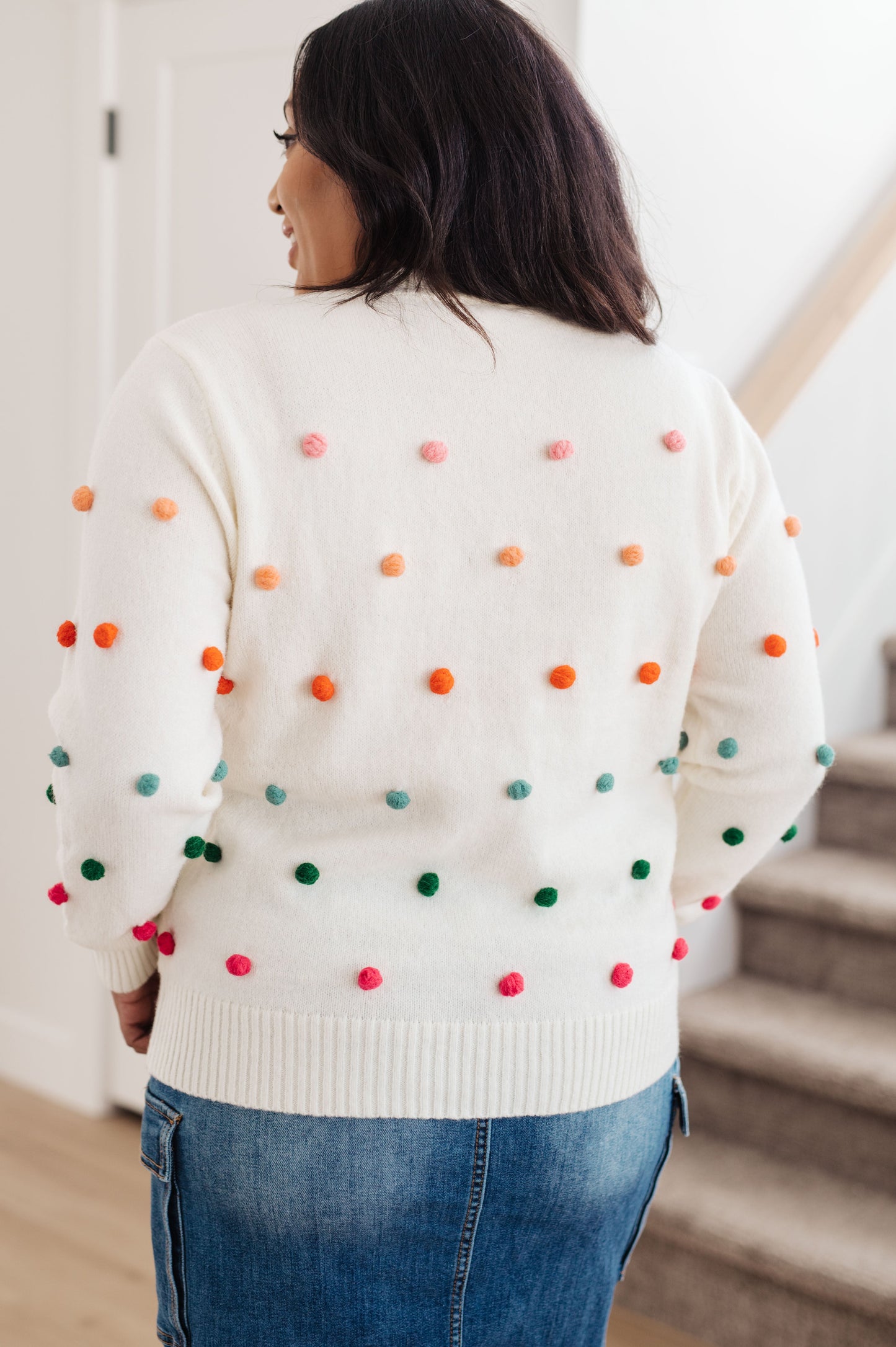 Candy Buttons Pom Detail Sweater - Dahlia Boutique