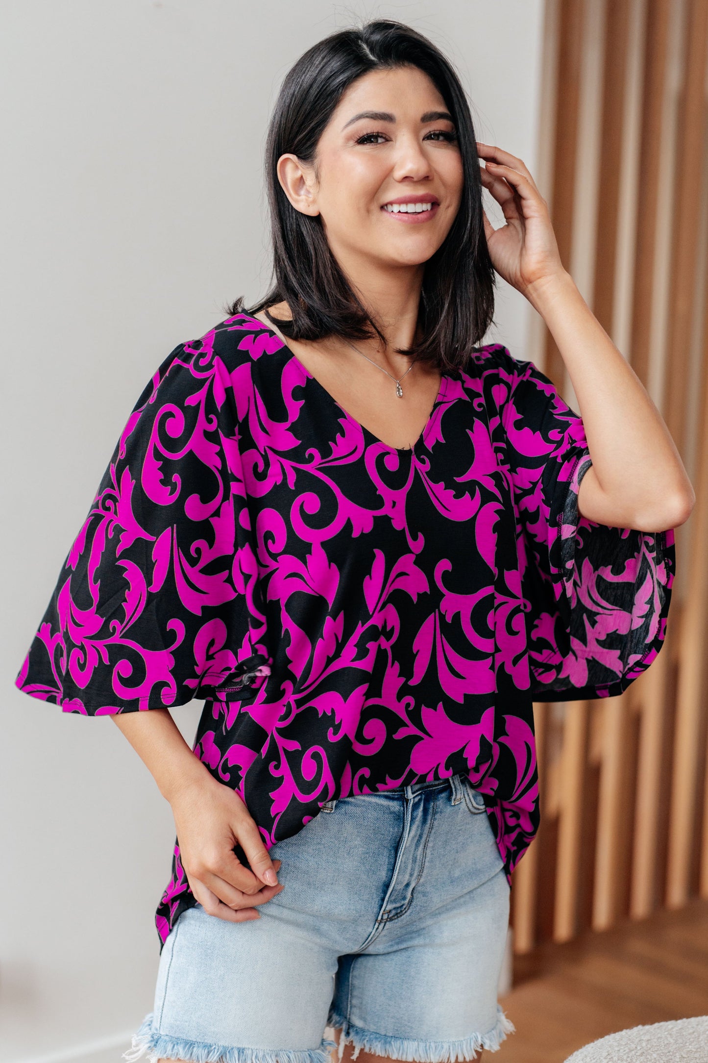 Casually Cute V-Neck Top in Magenta - Dahlia Boutique