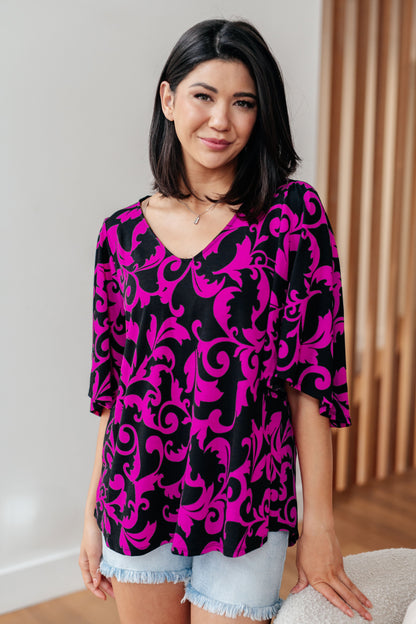 Casually Cute V-Neck Top in Magenta - Dahlia Boutique