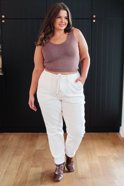 Charlene High Rise Jogger in Ecru - Dahlia Boutique