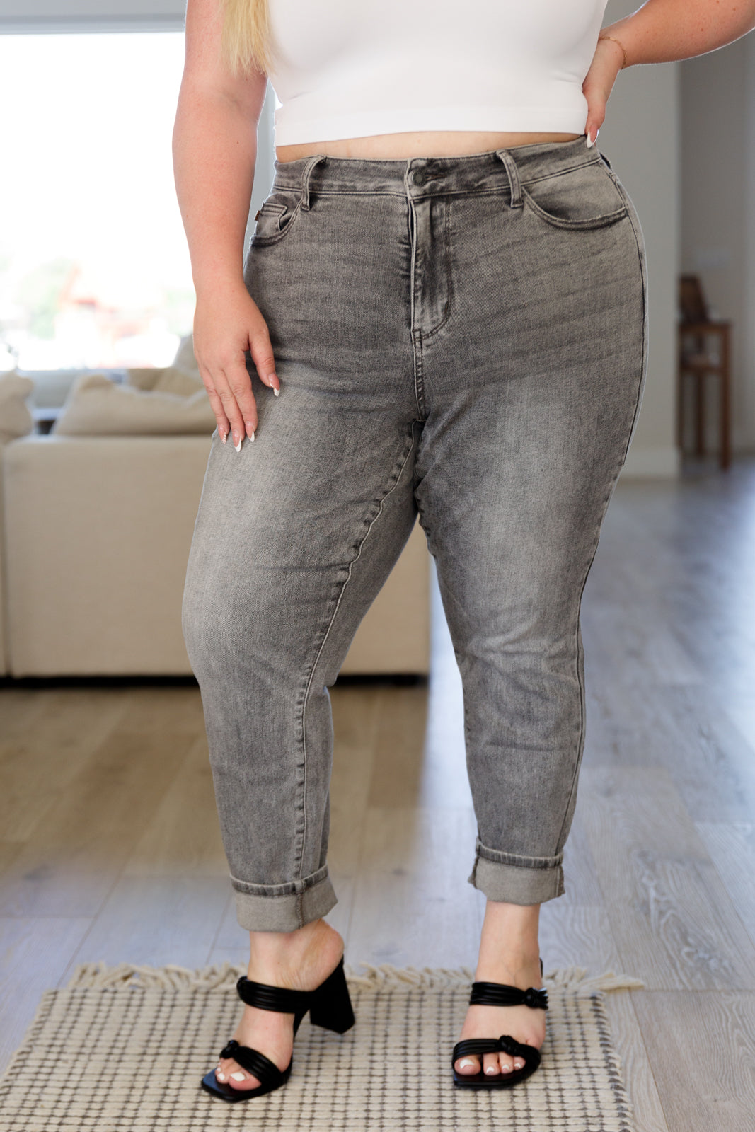 Charlotte High Rise Stone Wash Slim Jeans in Gray - Dahlia Boutique