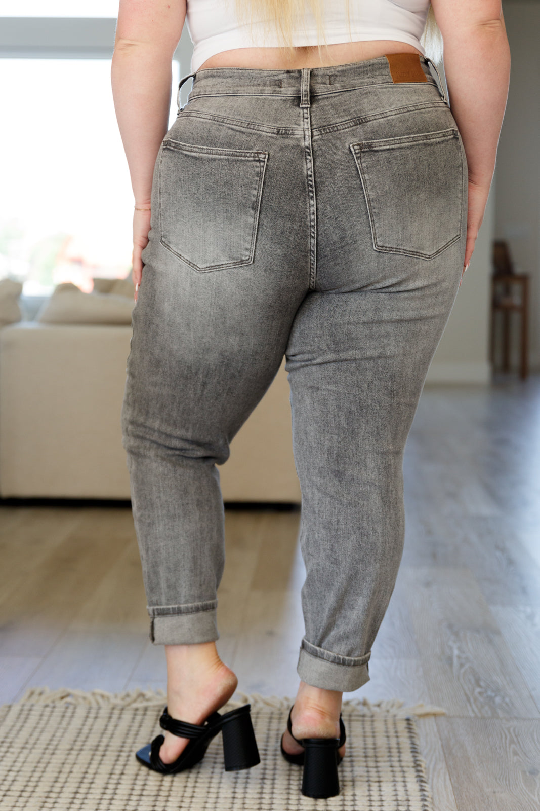 Charlotte High Rise Stone Wash Slim Jeans in Gray - Dahlia Boutique