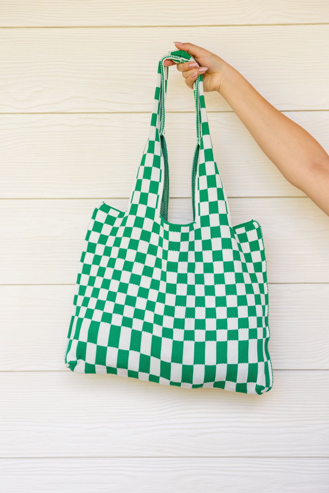 Checkerboard Lazy Wind Big Bag in Green & White - Dahlia Boutique