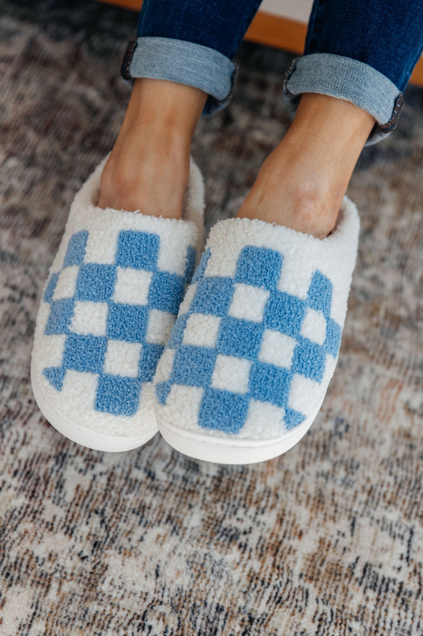 Checked Out Slippers in Blue - Dahlia Boutique