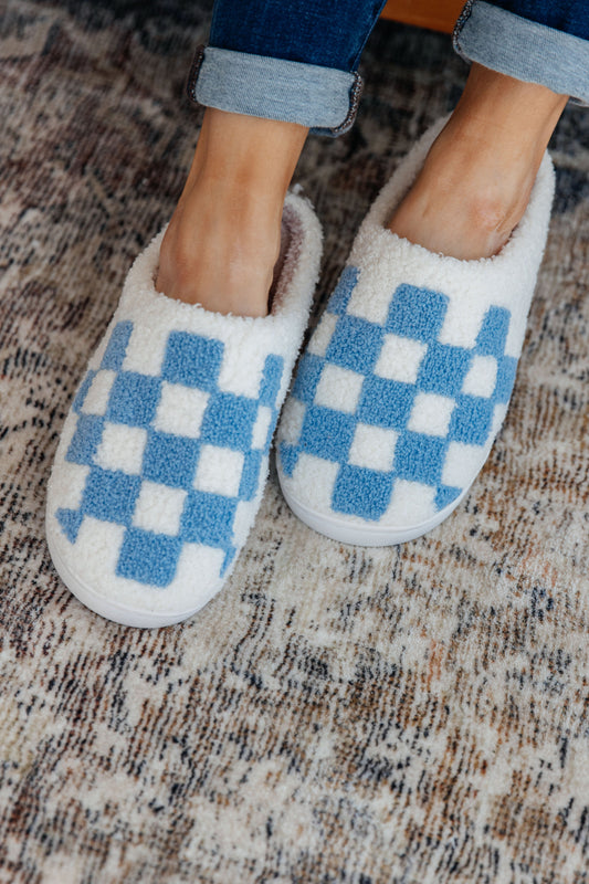 Checked Out Slippers in Blue - Dahlia Boutique