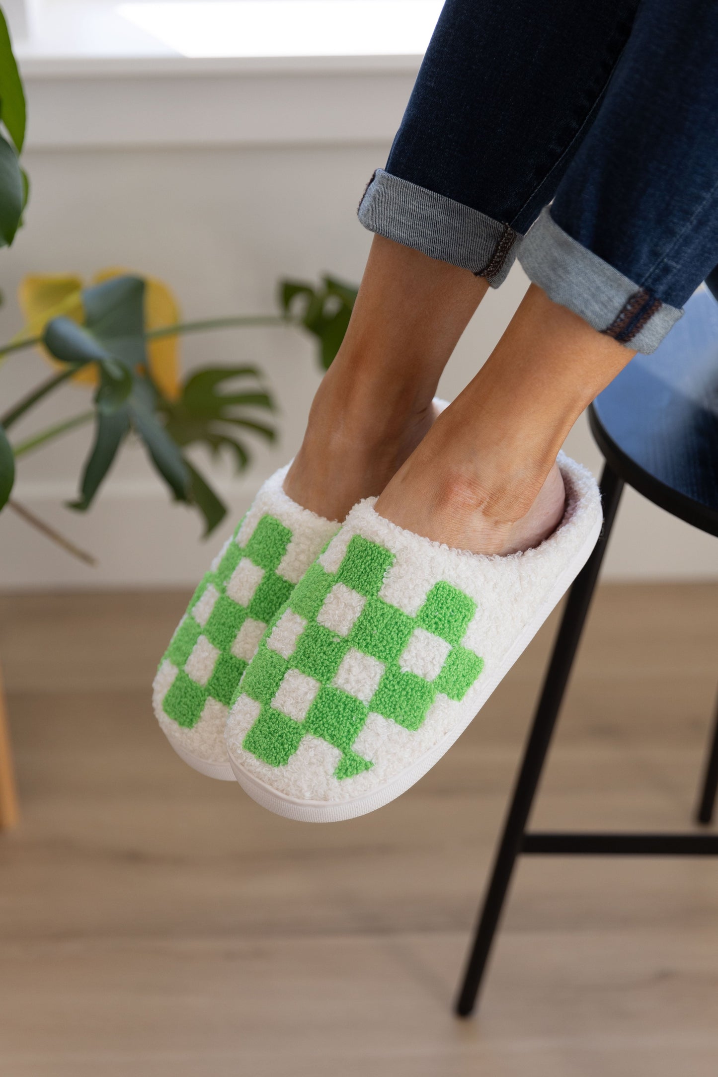 Checked Out Slippers in Green - Dahlia Boutique