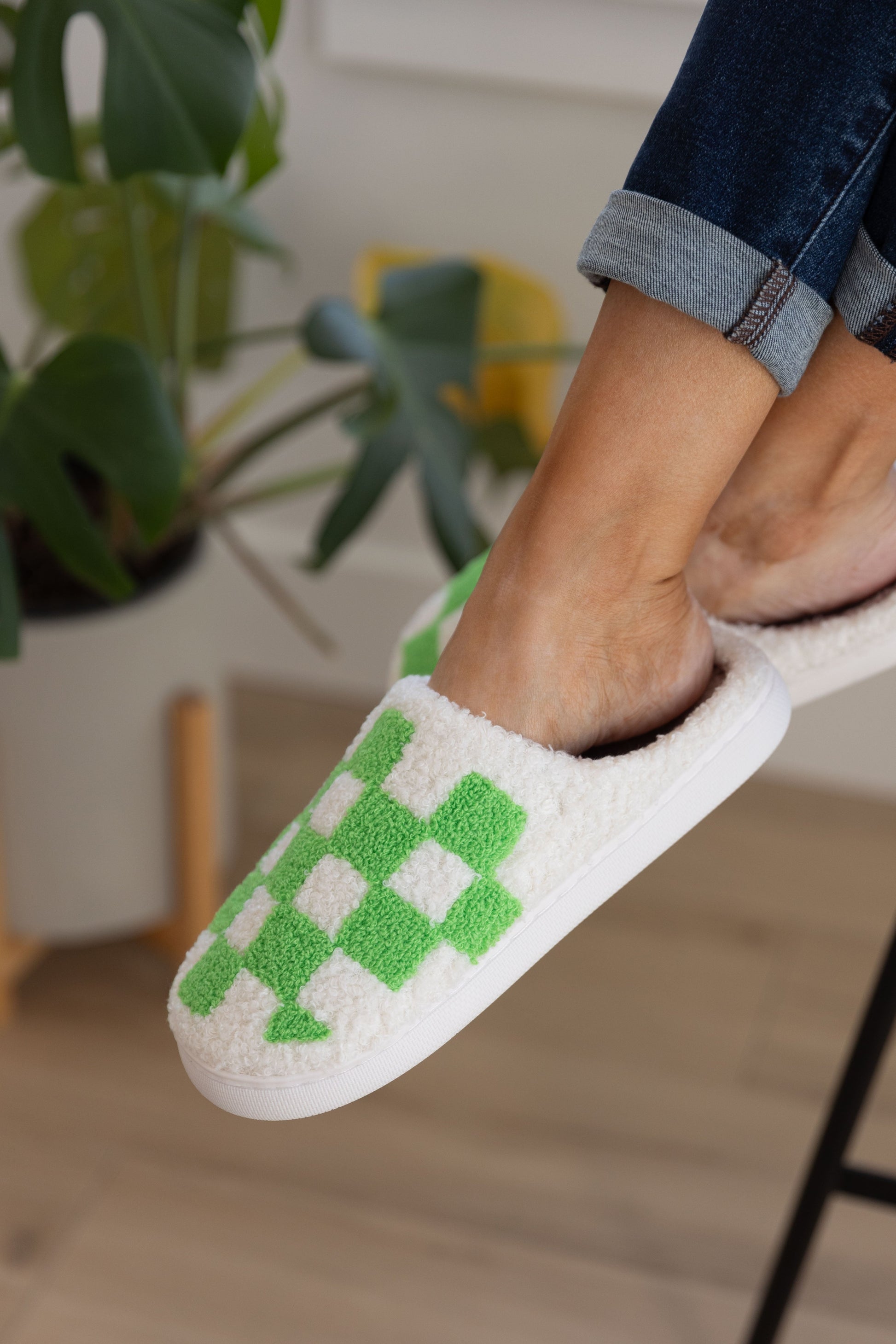 Checked Out Slippers in Green - Dahlia Boutique