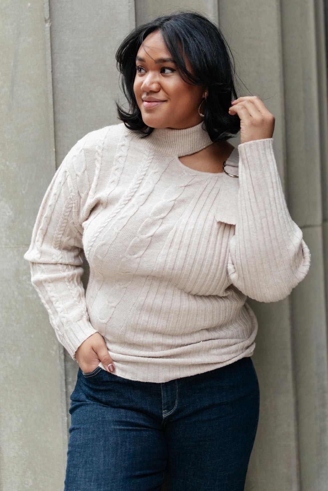 City Chic Sweater in Beige - Dahlia Boutique