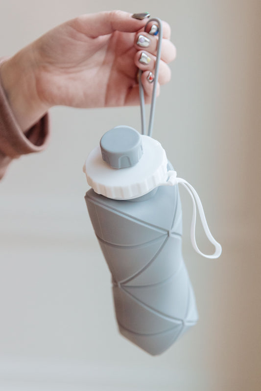 Collapsing Silicone Water Bottle in Diamond Gray - Dahlia Boutique