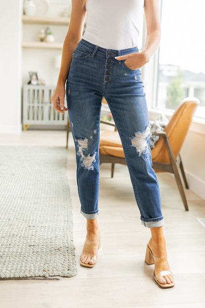 Colt High Rise Button Fly Distressed Boyfriend Jeans - Dahlia Boutique