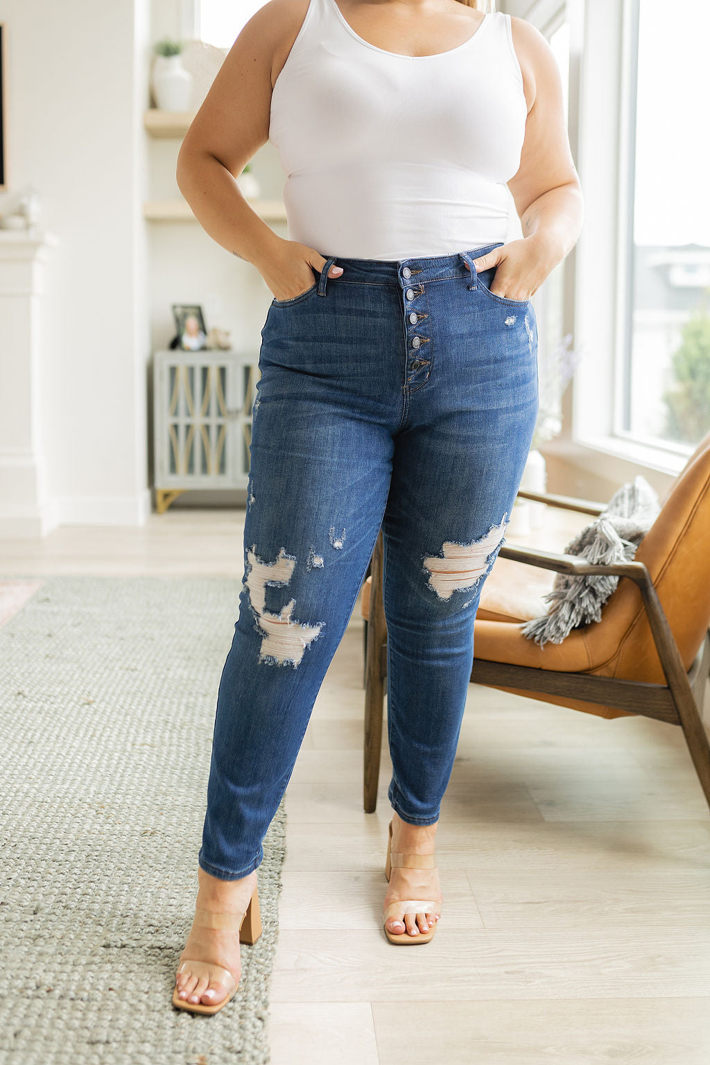 Colt High Rise Button Fly Distressed Boyfriend Jeans - Dahlia Boutique