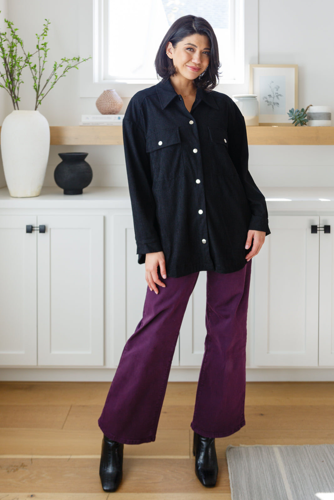 Petunia High Rise Wide Leg Jeans in Plum - Dahlia Boutique