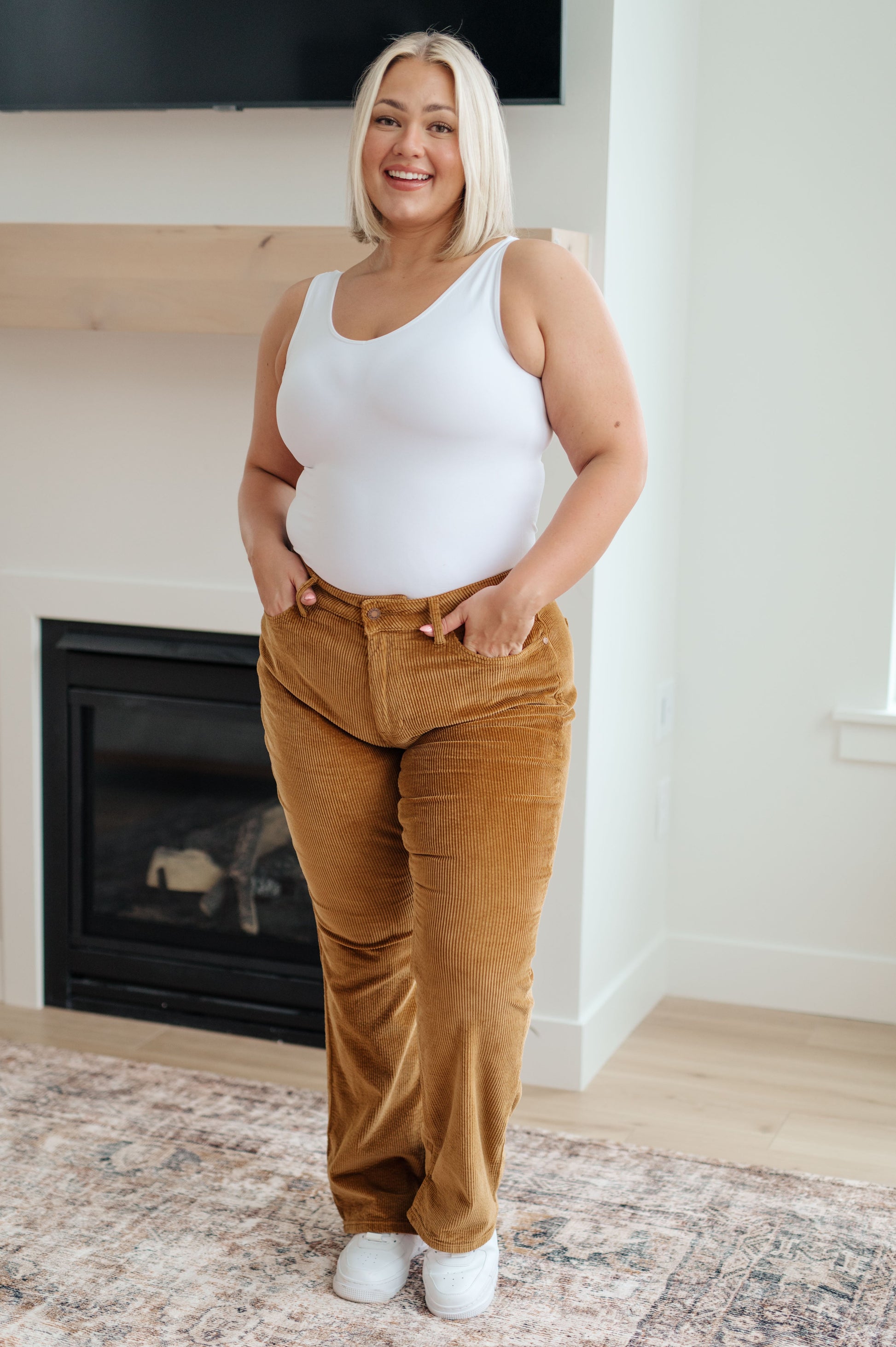 Cordelia Bootcut Corduroy Pants in Camel - Dahlia Boutique