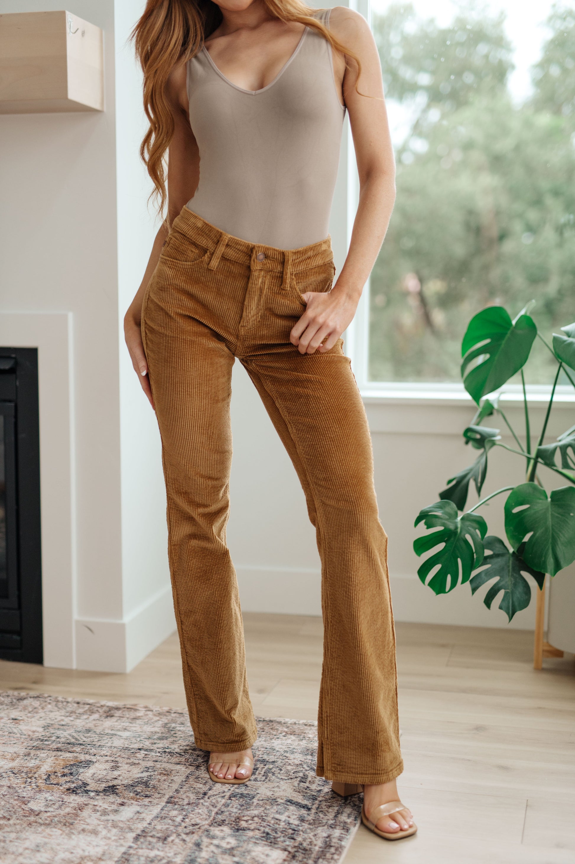 Cordelia Bootcut Corduroy Pants in Camel - Dahlia Boutique