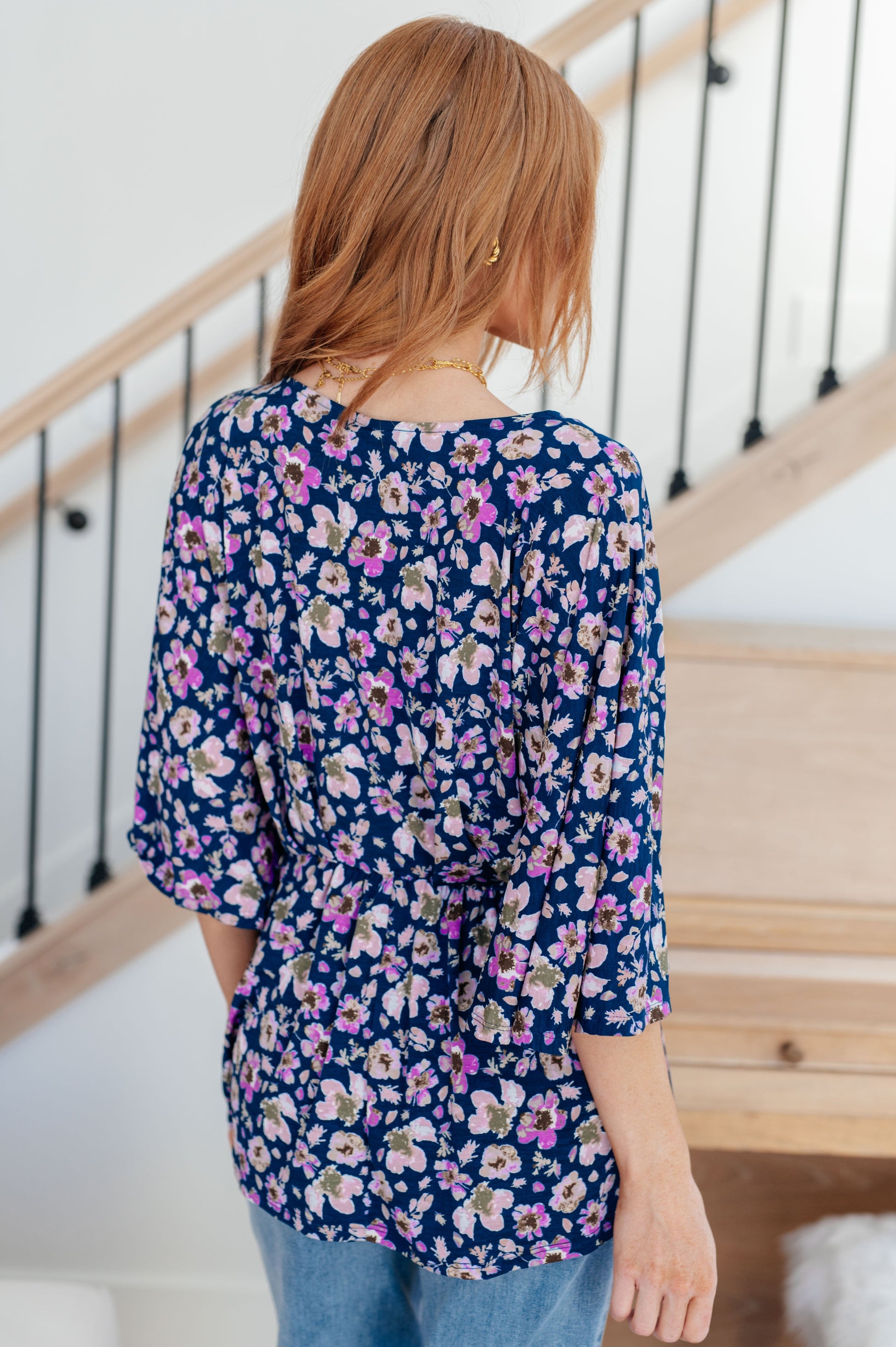 Dearest Dreamer Peplum Top in Navy Floral - Dahlia Boutique