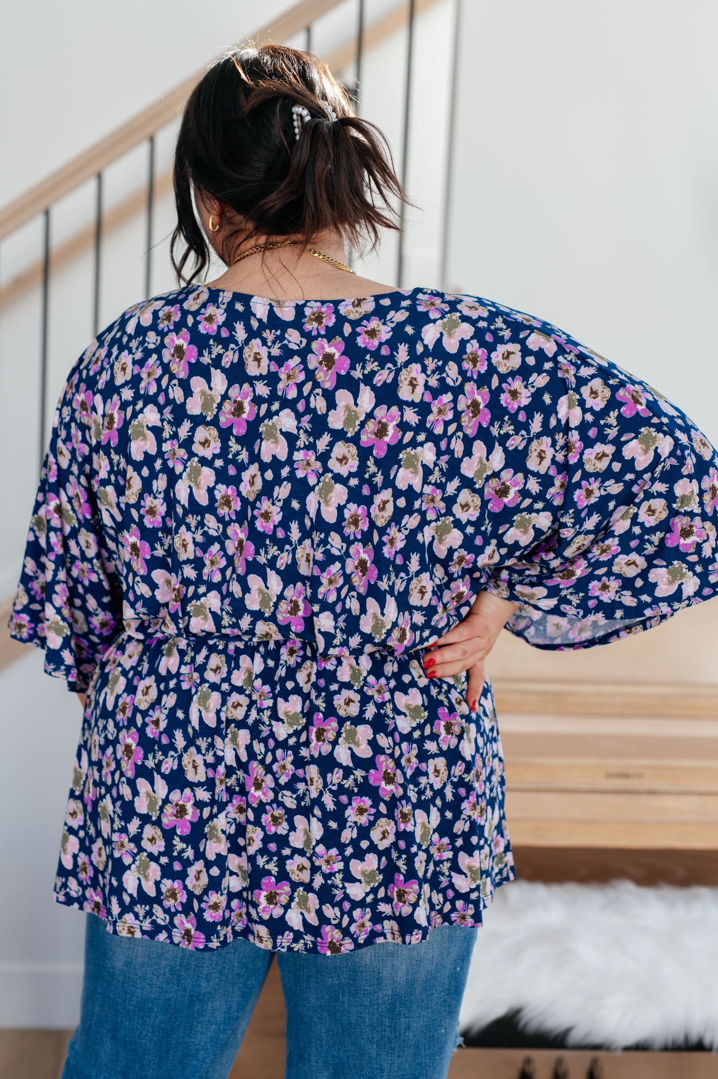 Dearest Dreamer Peplum Top in Navy Floral - Dahlia Boutique