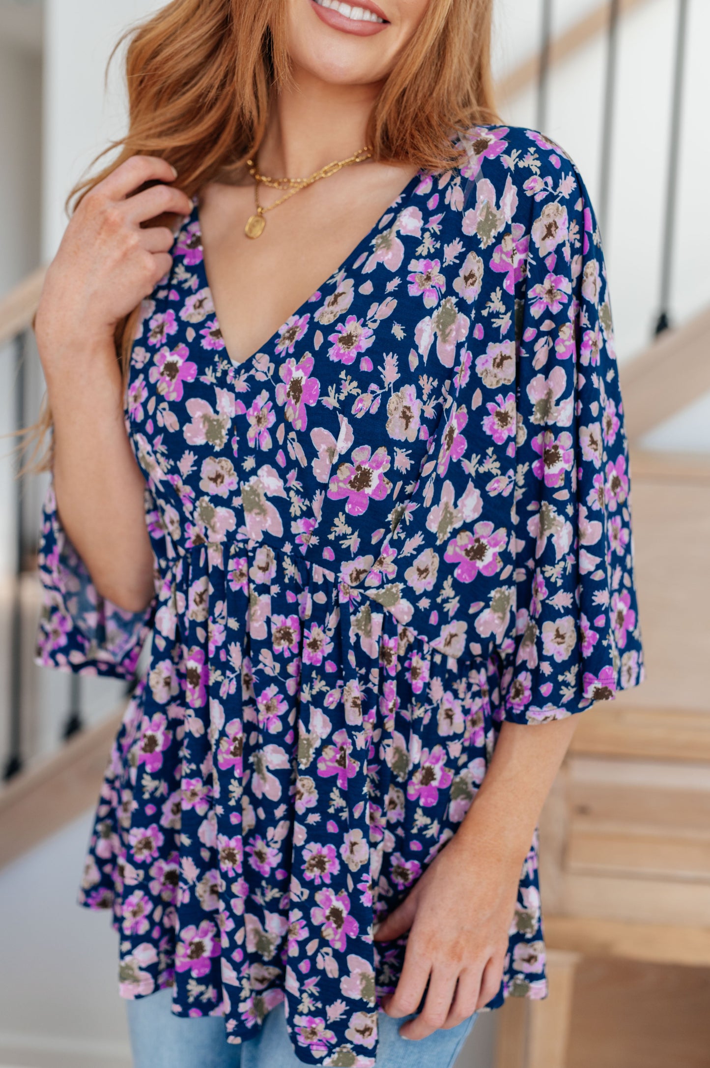 Dearest Dreamer Peplum Top in Navy Floral - Dahlia Boutique