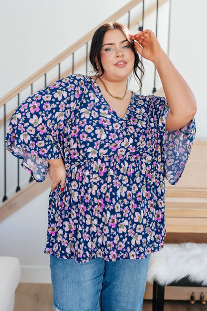 Dearest Dreamer Peplum Top in Navy Floral - Dahlia Boutique