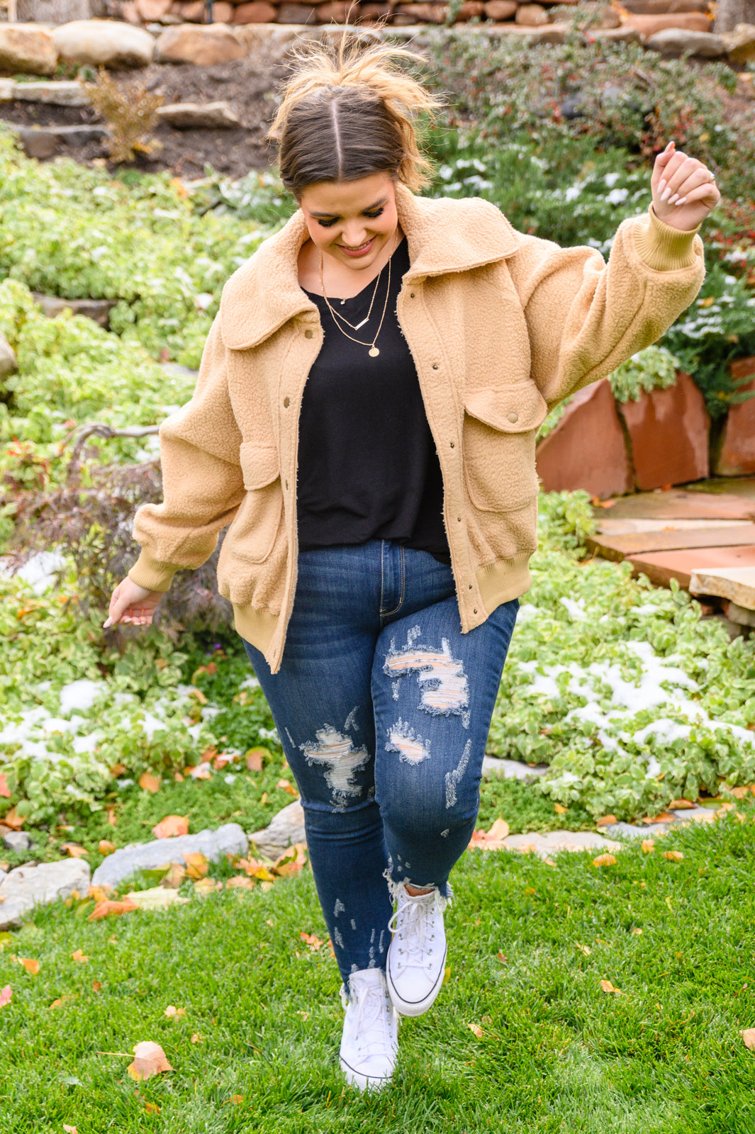 Don't Stress Oversized Collar Sherpa Jacket In Taupe - Dahlia Boutique